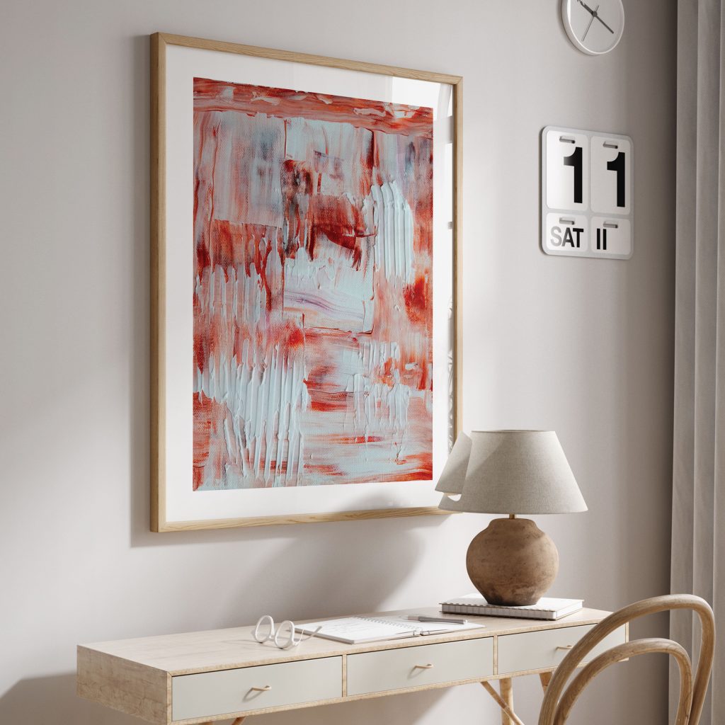 Abstract Textured Red White Brushstrokes – Wall Hanging
