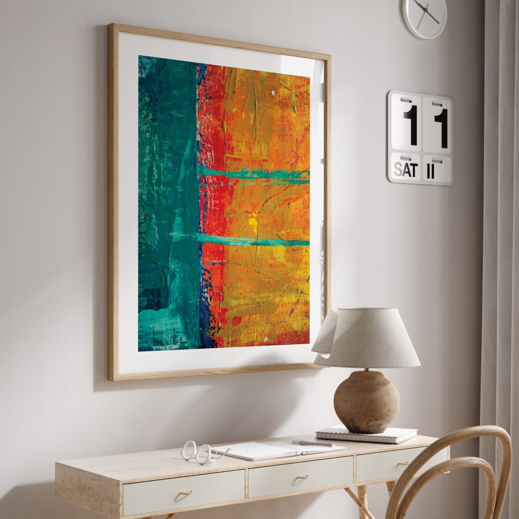 Abstract Teal Red Orange Textures – Home Decor