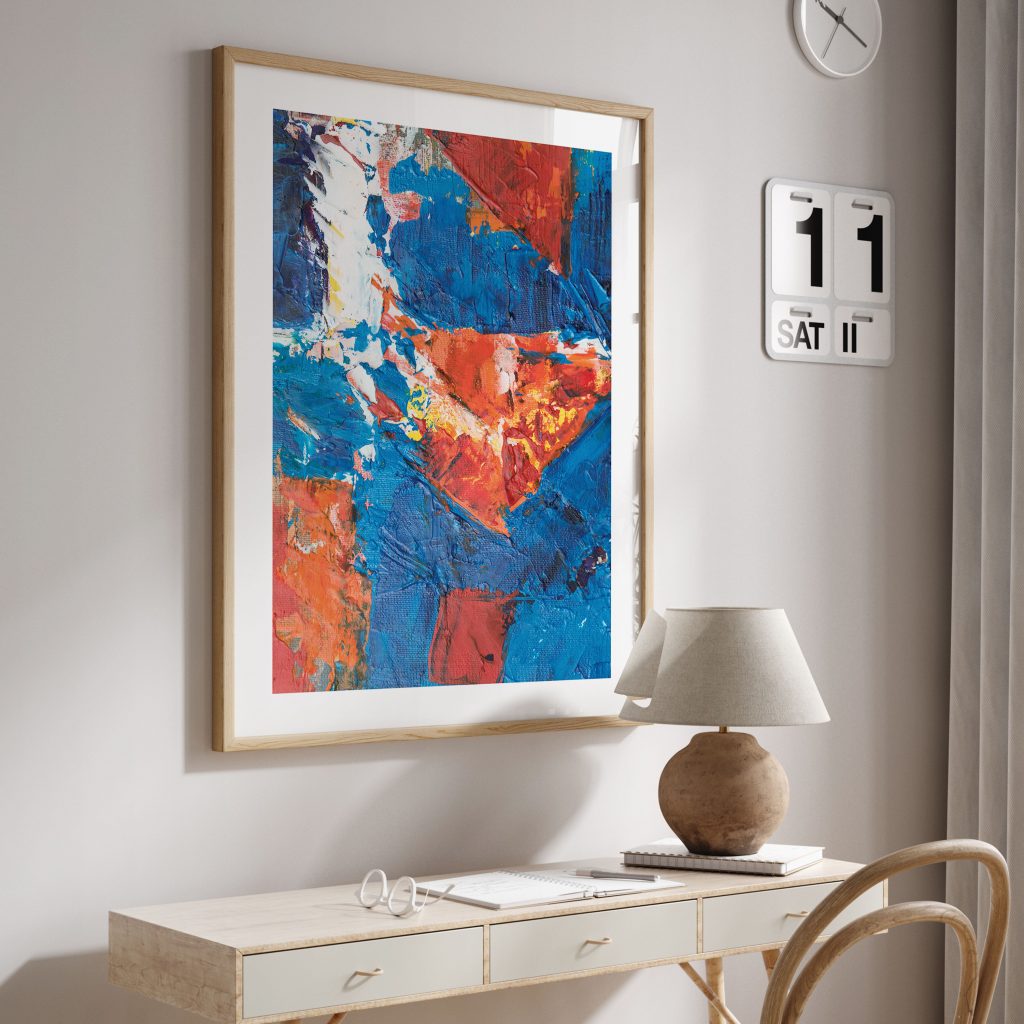 Abstract Blue Orange Brushstrokes – Wall Decor