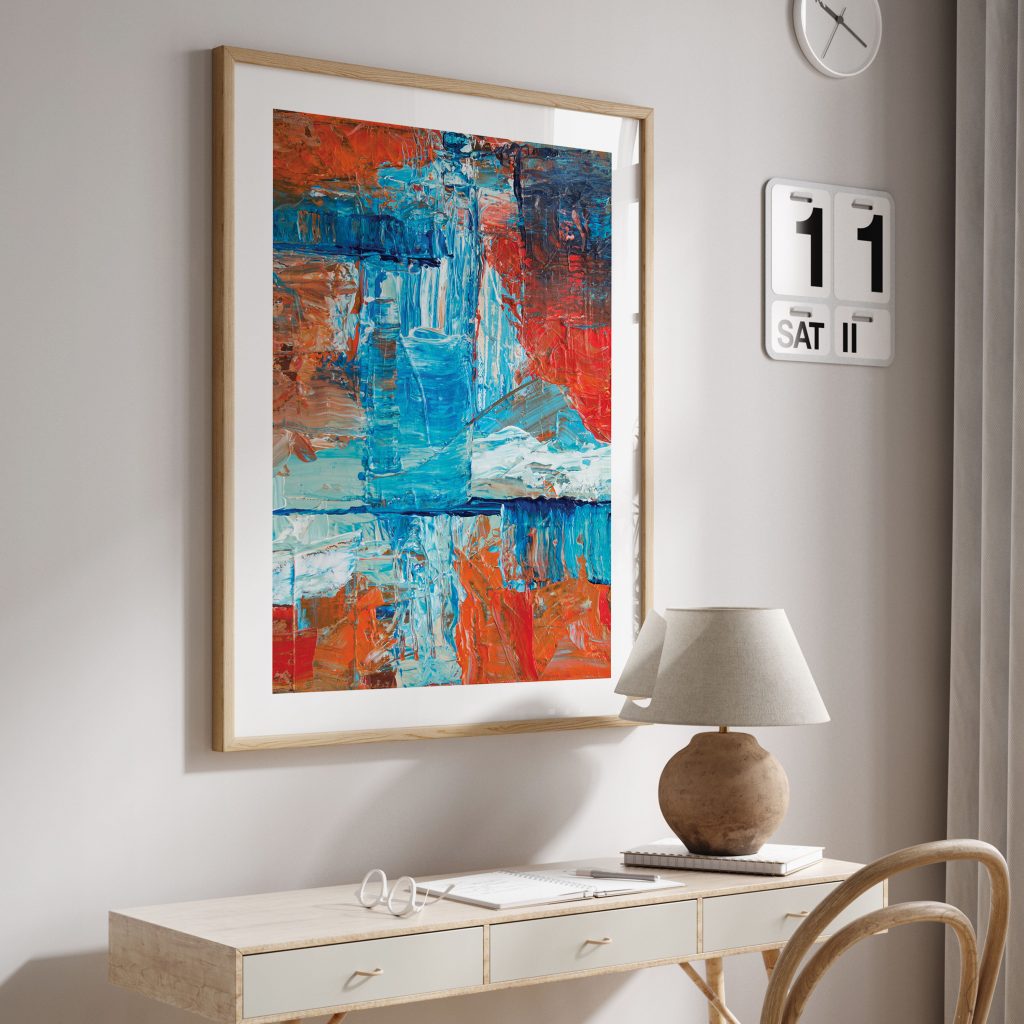Abstract Blue Orange Red Brushstrokes – Home Decor