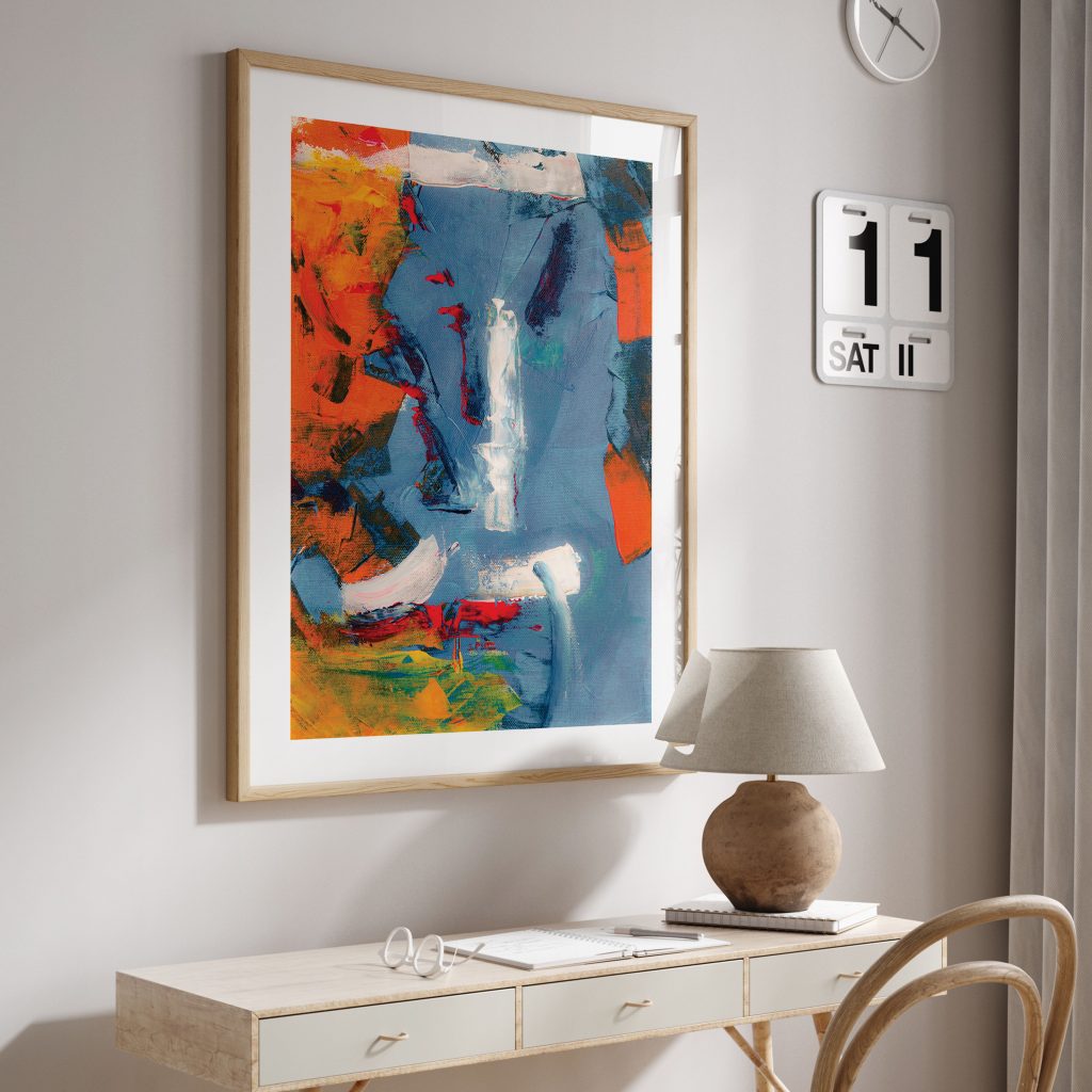 Abstract Blue Orange White Brushstrokes – Home Decor