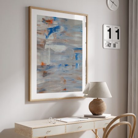 Abstract Blue Orange Gray Strokes – Home Decor
