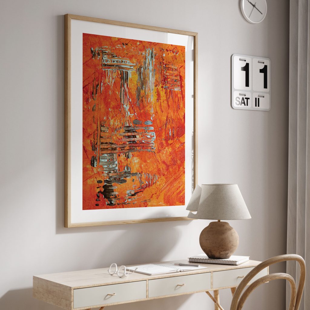 Abstract Orange Silver Texture – Wall Art