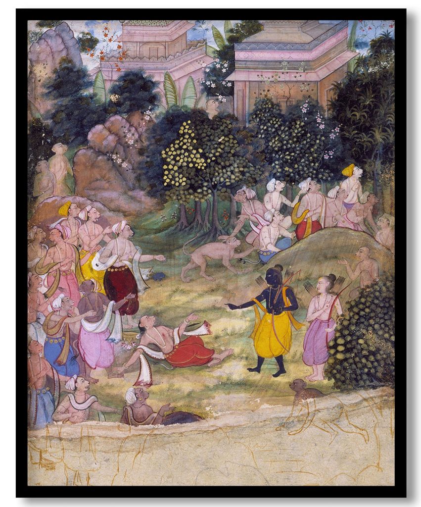 Ram Chastises the Dying Vali, Folio from a Ramayana (Adventures of Rama) (circa 1595)