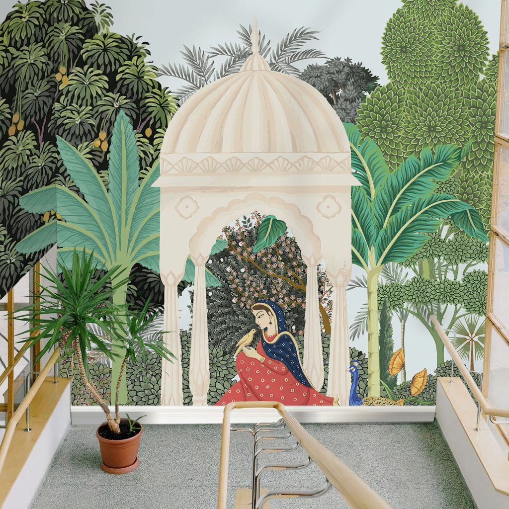 Mughal Queen in Garden Pavilion Wallpaper
