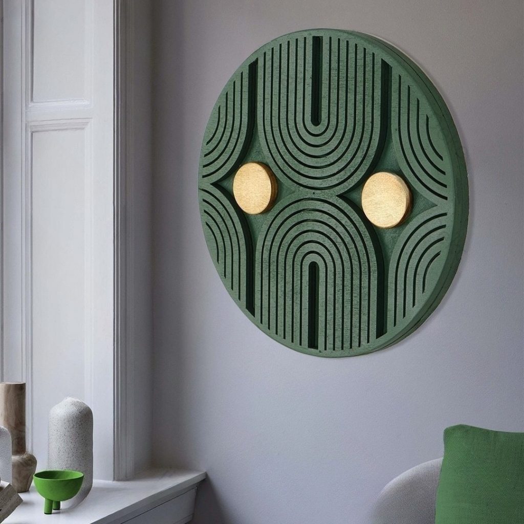 Radiant Sunburst: Round, Geometric Wooden Wall Art in Vibrant Colors