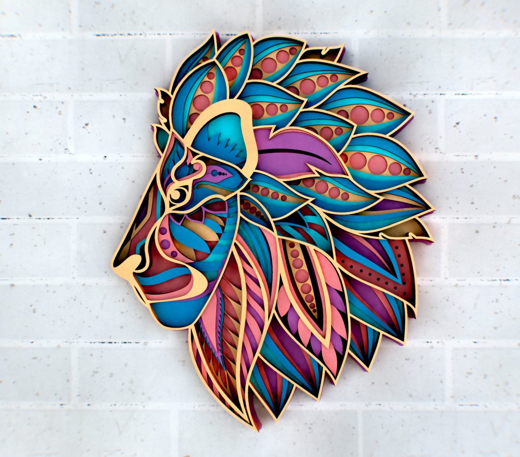 Multilayered Lion Zentangle Art Panel - Cat Themed Craft Project