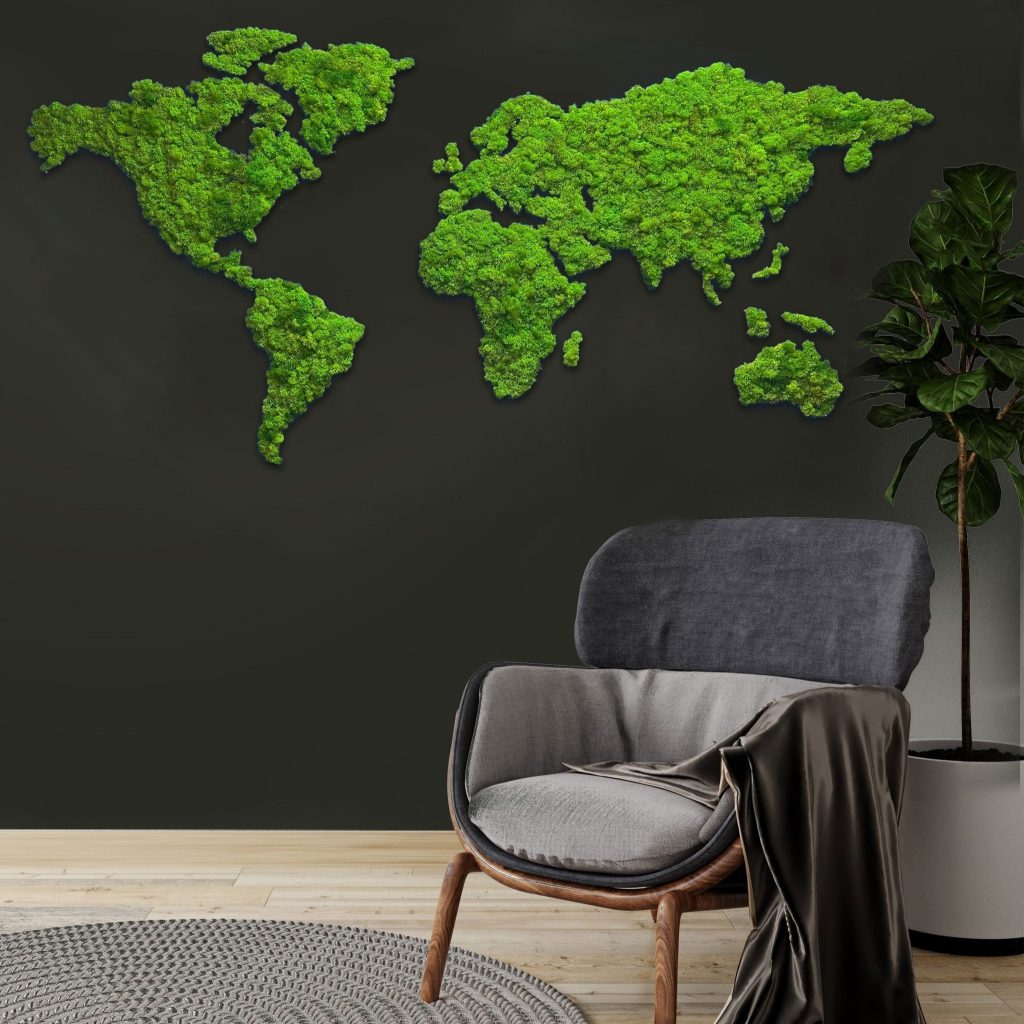 Global Greenery: A World Map Crafted from Weed Moss