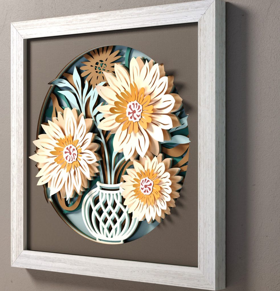 Floral Elegance Shadow Box: 3D Layered Paper Art Project for Craft Enthusiasts