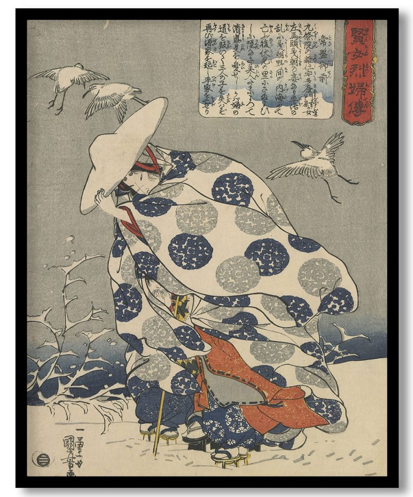Stories of Wise and Virtuous Women: Tokiwa Gozen by Utagawa Kuniyoshi (1841-42)