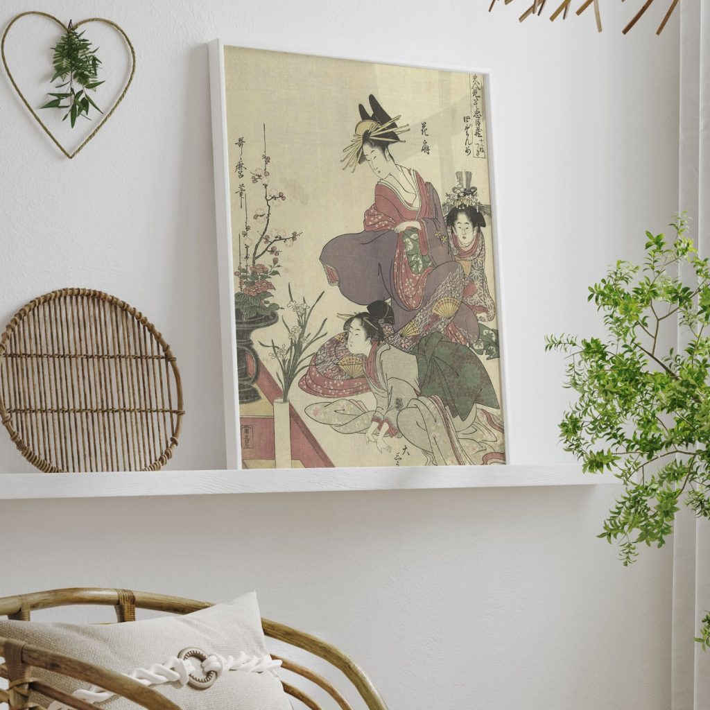 Bewonderen van bloemstukken by Kitagawa Utamaro (1795)