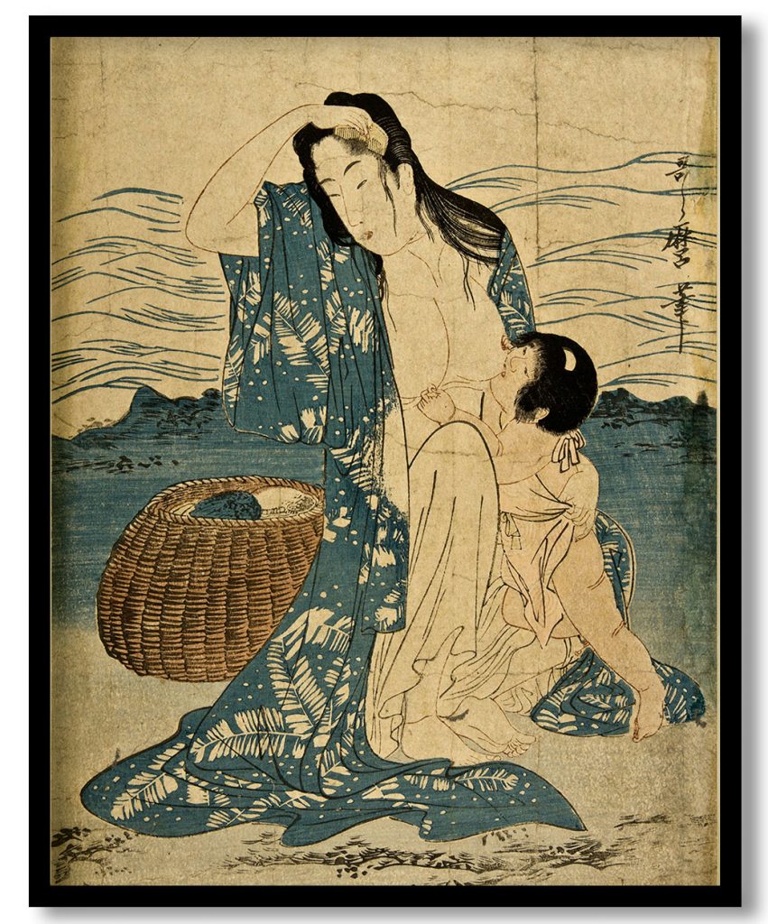 Mother with Baby or Awabi Divers by Kitagawa Utamaro (1800)
