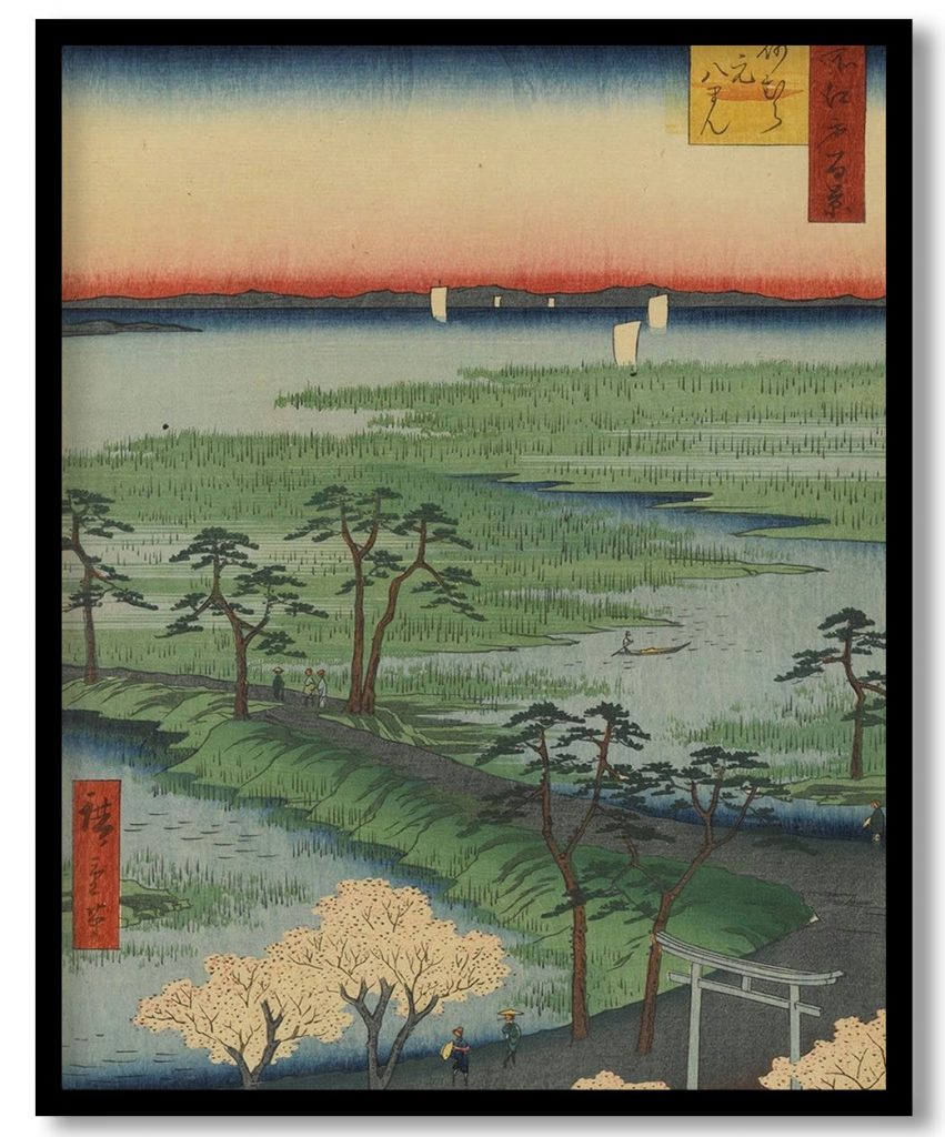 Moto-Hachiman Shrine, Sumamura, No. 29 in One Hundred Famous Views of Edo by Utagawa Hiroshige (1856)