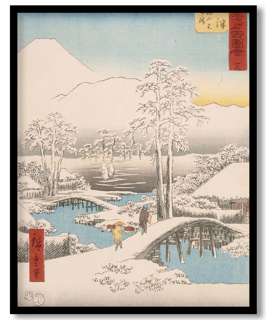 Mt. Fuji and Mt. Ashigara from Numazu in Clear Weather After a Snowfall by Utagawa Hiroshige (1855)