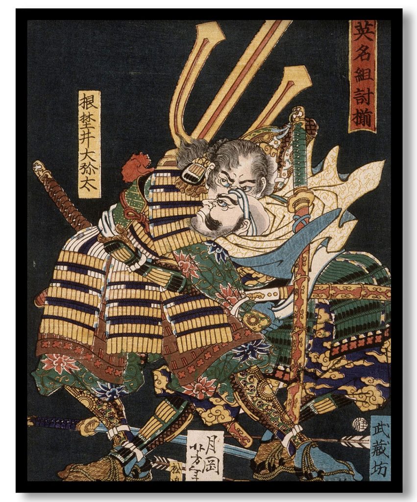 Musashibō Benkei Fighting Nenoi Oyata by Tsukioka Yoshitoshi (1865)