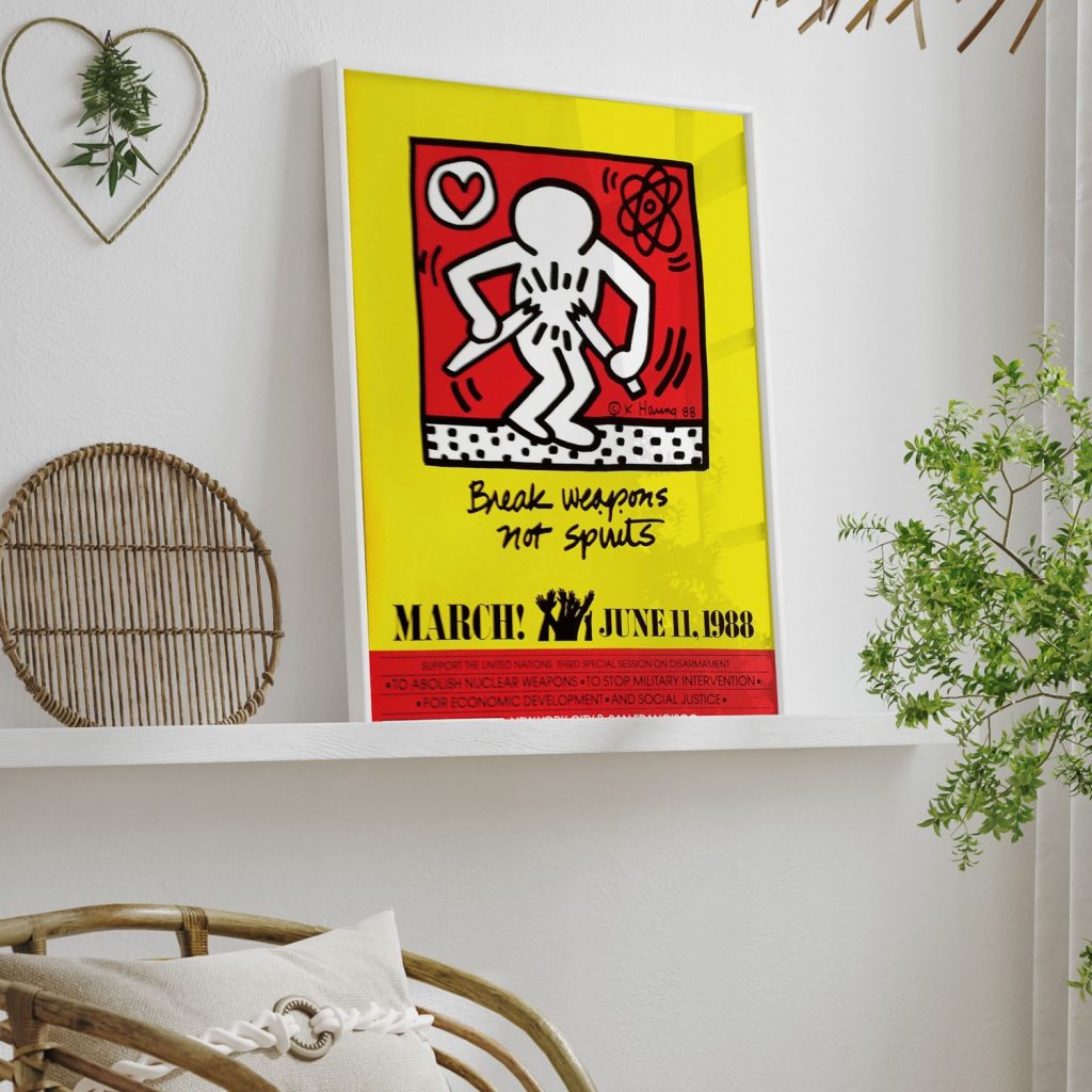 Break Weapons Not Spirits. March! June 11, 1988.Surpport the United Nations Third Special Session on Disarmament by Keith Haring-1988