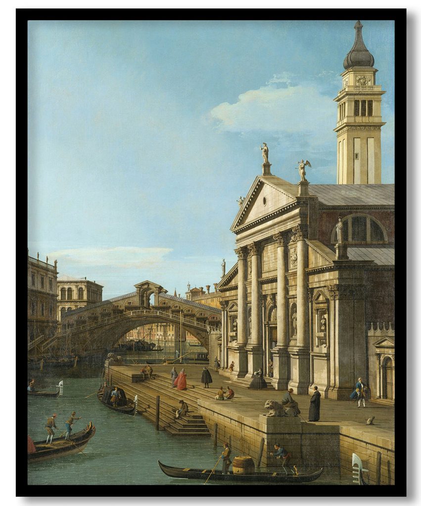 Capriccio: The Rialto Bridge and The Church of S. Giorgio Maggiore by Canaletto (1750)