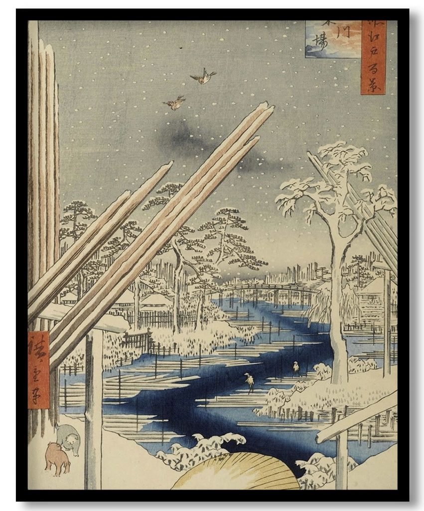 Fukagawa Lumberyards, No. 106 from One Hundred Famous Views of Edo by Utagawa Hiroshige (1856)
