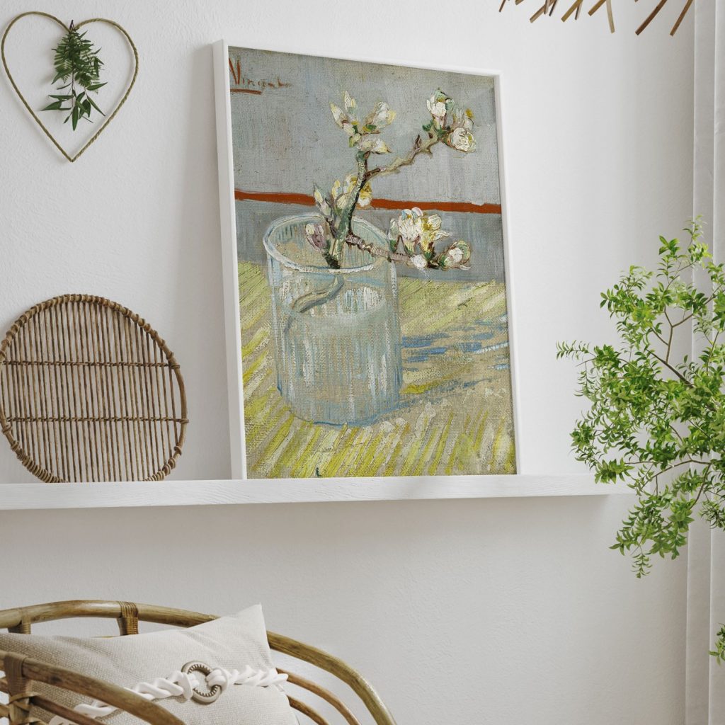 Sprig of flowering almond in a glass by Vincent van Gogh ( 1888-88)