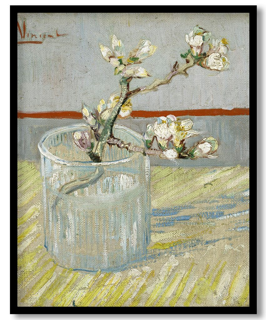 Sprig of flowering almond in a glass by Vincent van Gogh ( 1888-88)