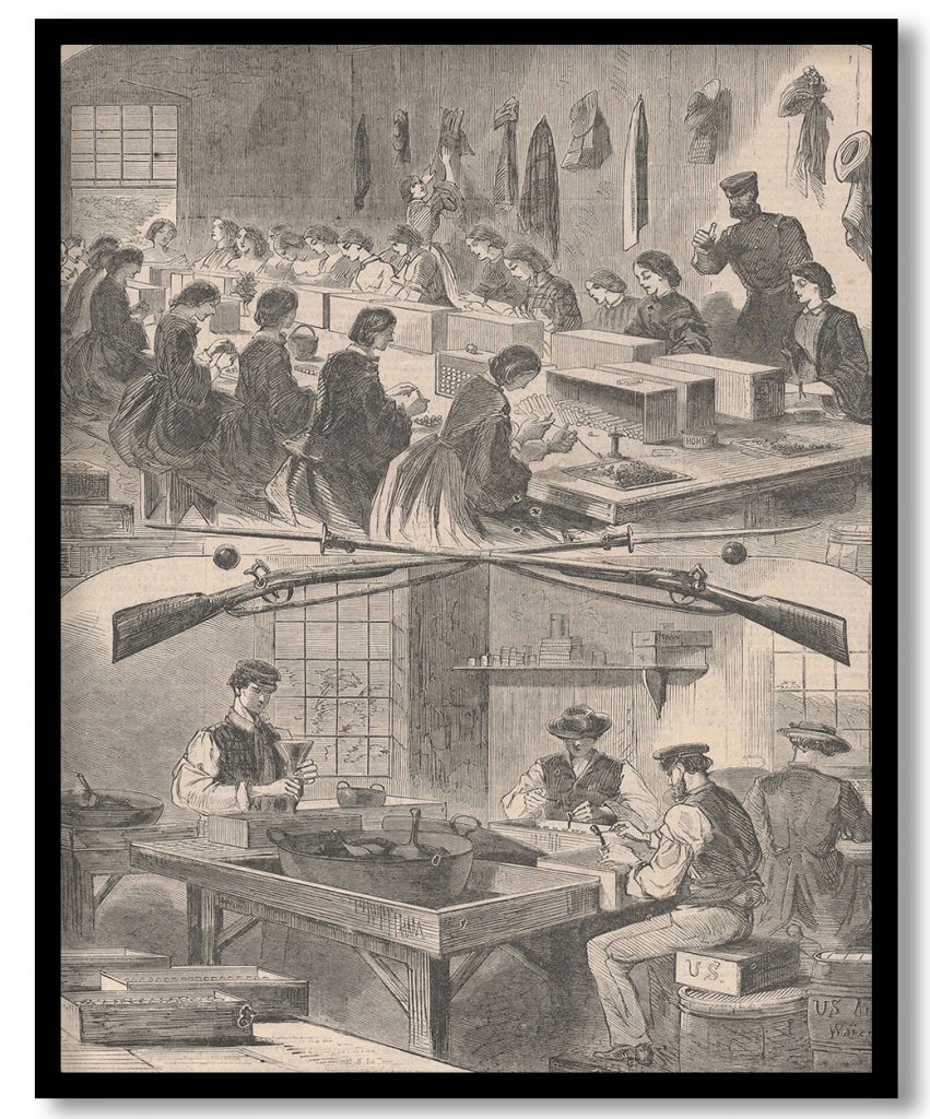 Filling Cartridges at the United States Arsenal, at Watertown, Massachusetts (Harper's Weekly, Vol. V) by Winslow Homer (1861)