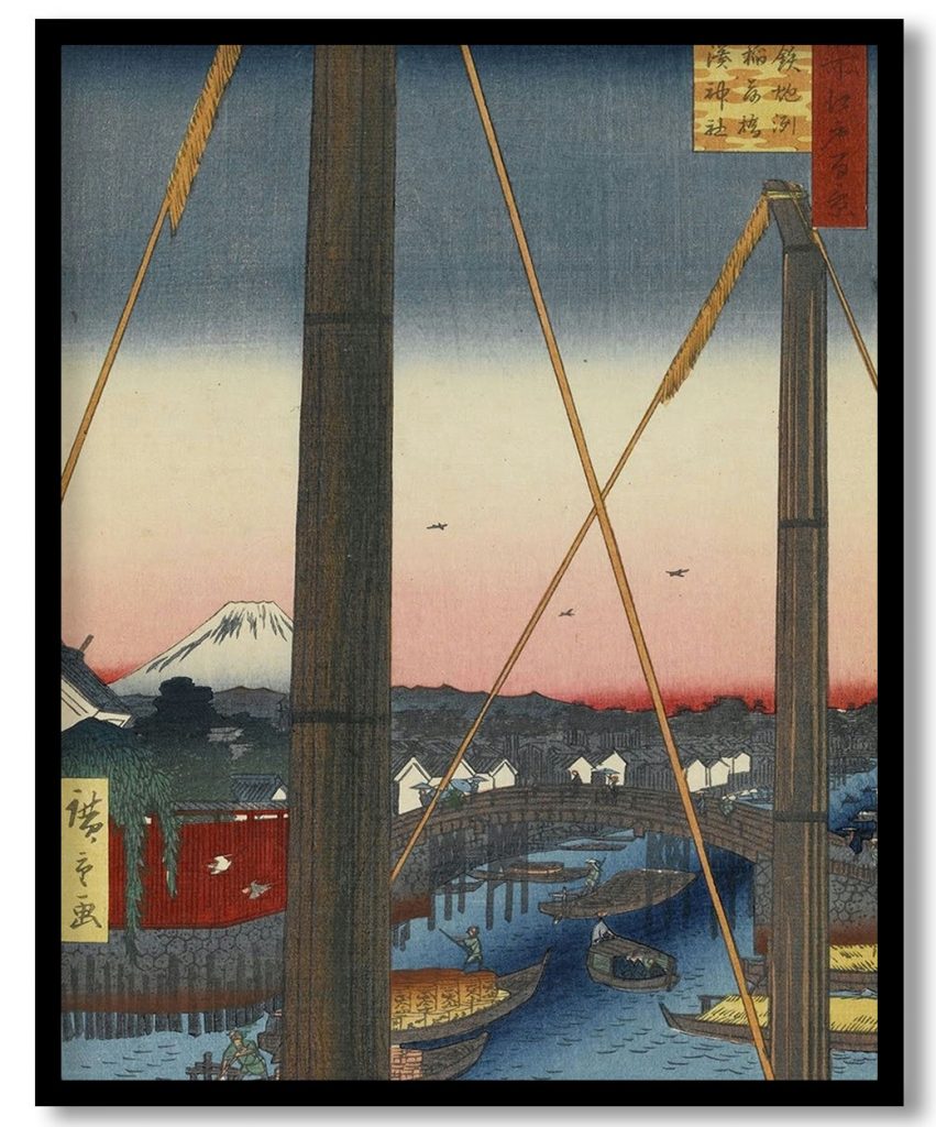 Inari Bridge and Minato Shrine, Teppozu, No. 77 from One Hundred Famous Views of Edo by Utagawa Hiroshige (1857)