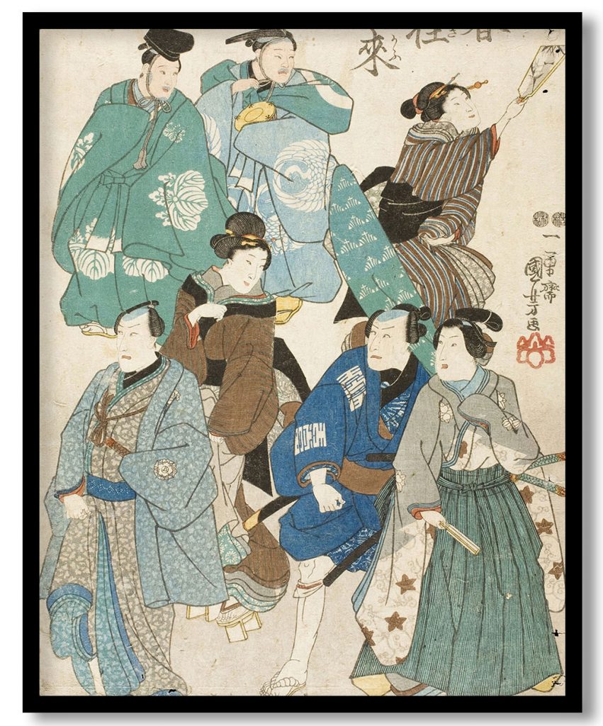 Actors Portraits Disguised as a Street Crowd by Utagawa Kuniyoshi (1850)