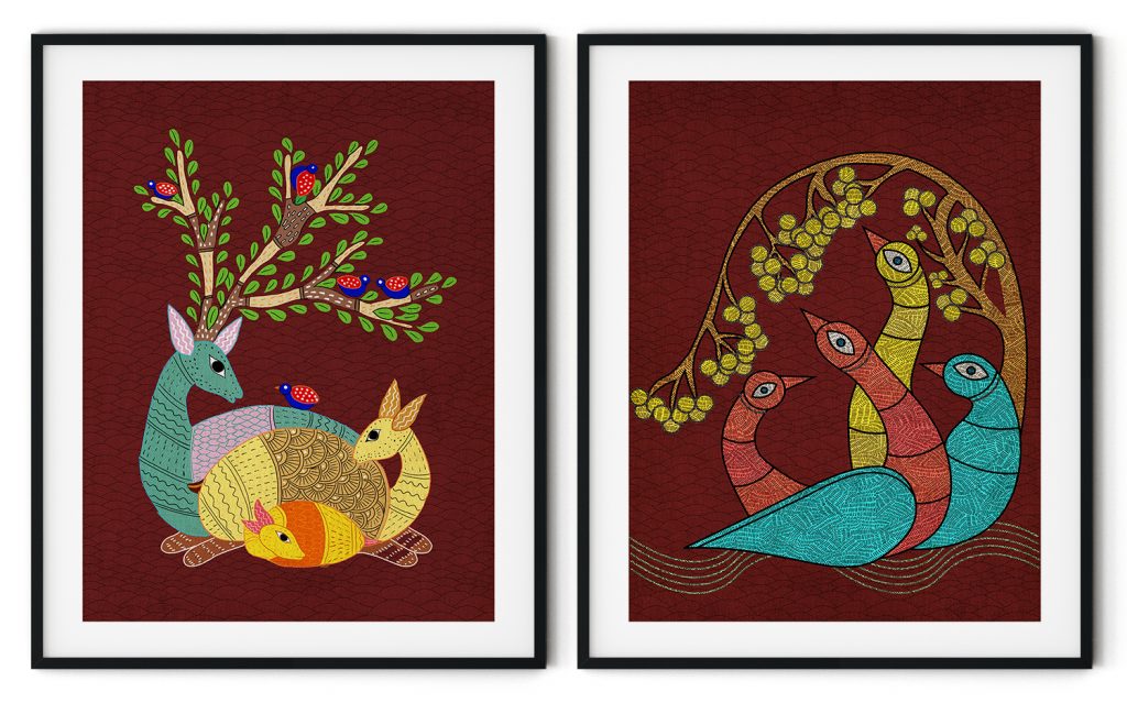 Set of 2 traditional warli gudum baja