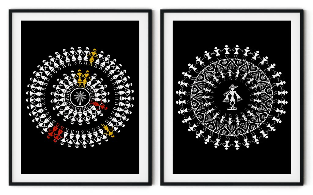 Set of 2 traditional warli tarpa dance
