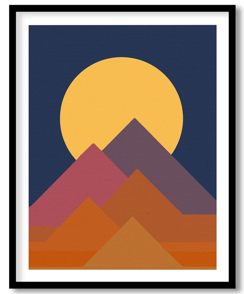 Dark colorful sun and mountain hills