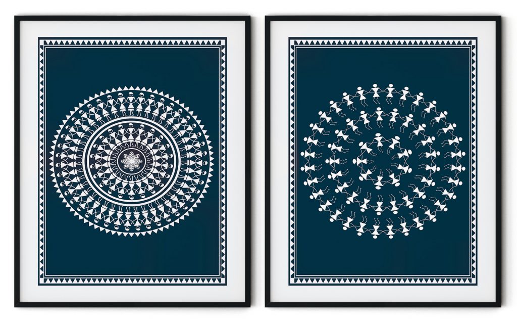 Set of 2 traditional warli tarpa dance