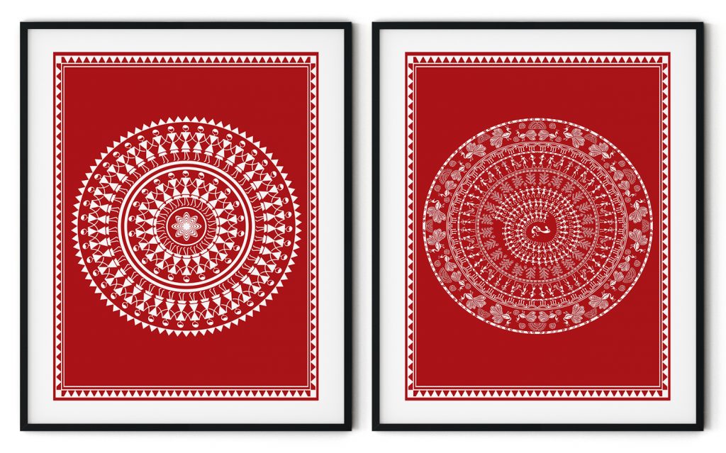 Set of 2 traditional warli tarpa and dhimsa dance