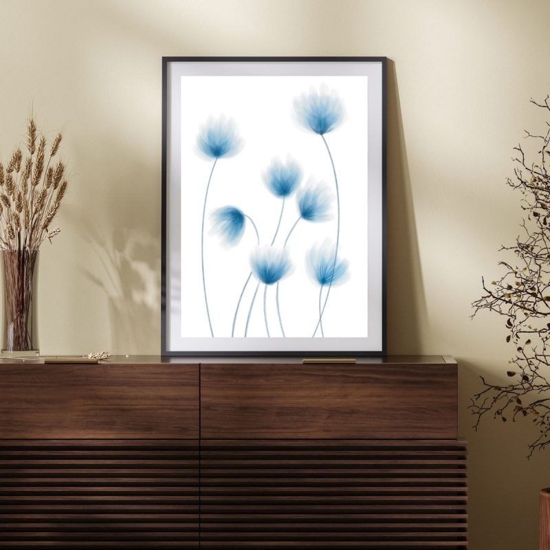 Minimalist Abstract Blue Flowers – Wall Decor