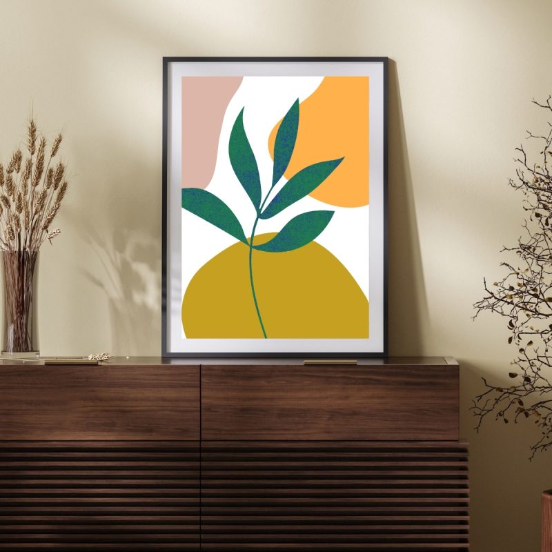 Abstract Green Plant and Shapes – Wall Art