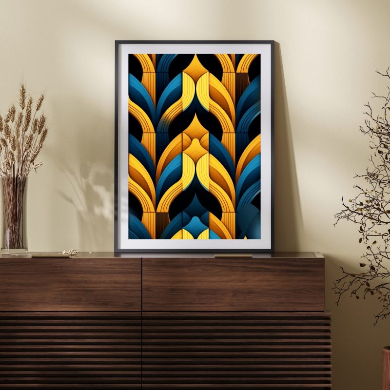 Art Deco Blue Yellow Geometric Pattern – Home Decor