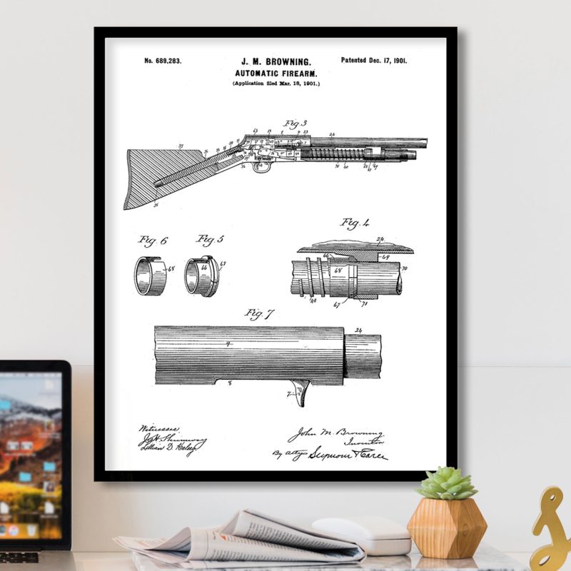 Industrial Browning Automatic Firearm Patent Historical – Wall Hanging