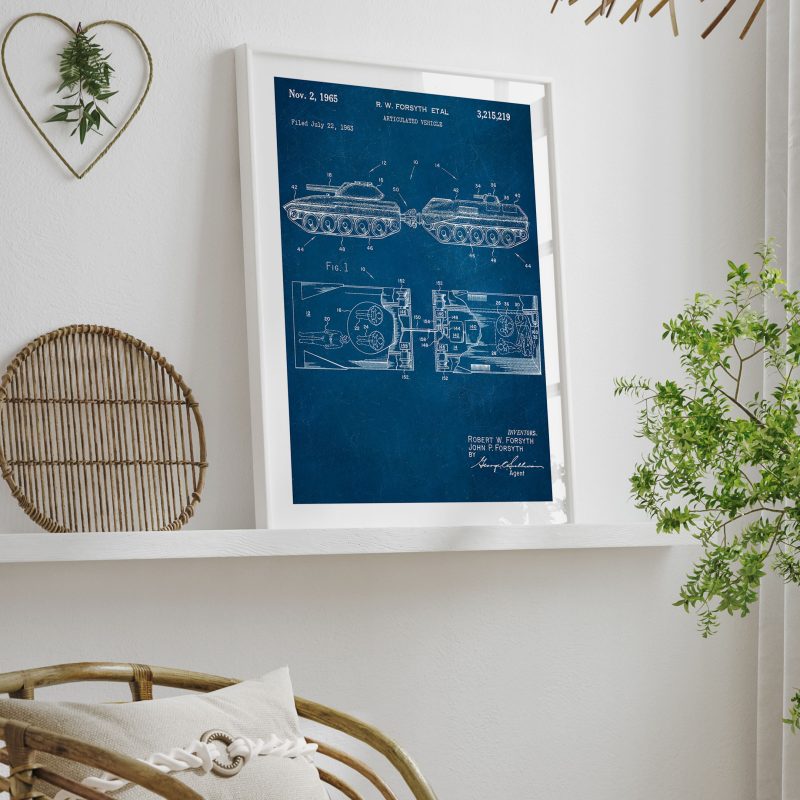 Geometric Articulated Vehicle Patent Blueprint – Wall Decor