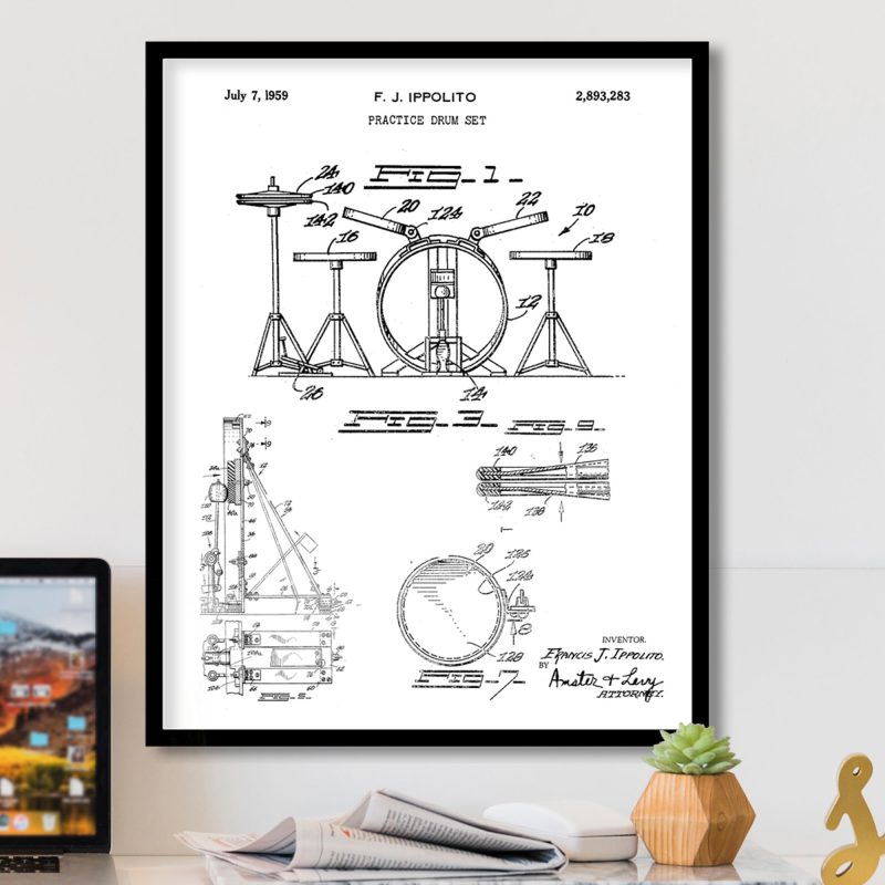 Industrial Patent Practice Drum Set – Wall Decor