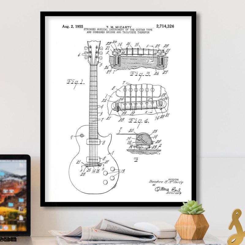 Minimalist 1955 Patent Guitar Drawing – Wall Hanging