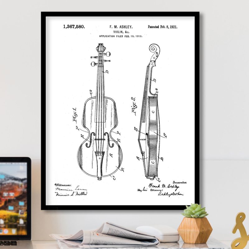 Minimalist Violin Patent Drawing – Wall Decor