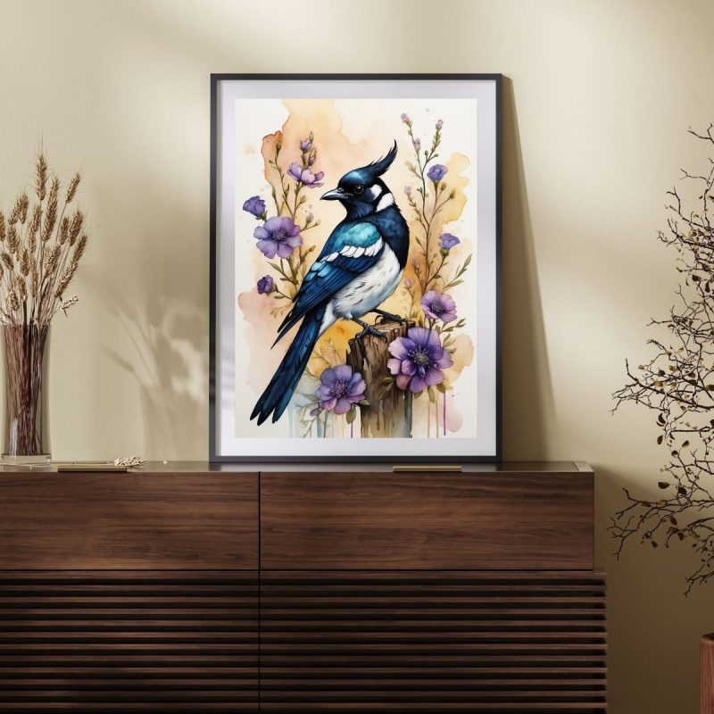 Nature Blue Jay Stump Flowers – Wall Decor
