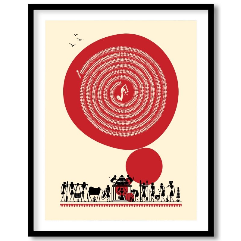 Divine Harmony - A Captivating Warli Depiction of Worship and Celebration