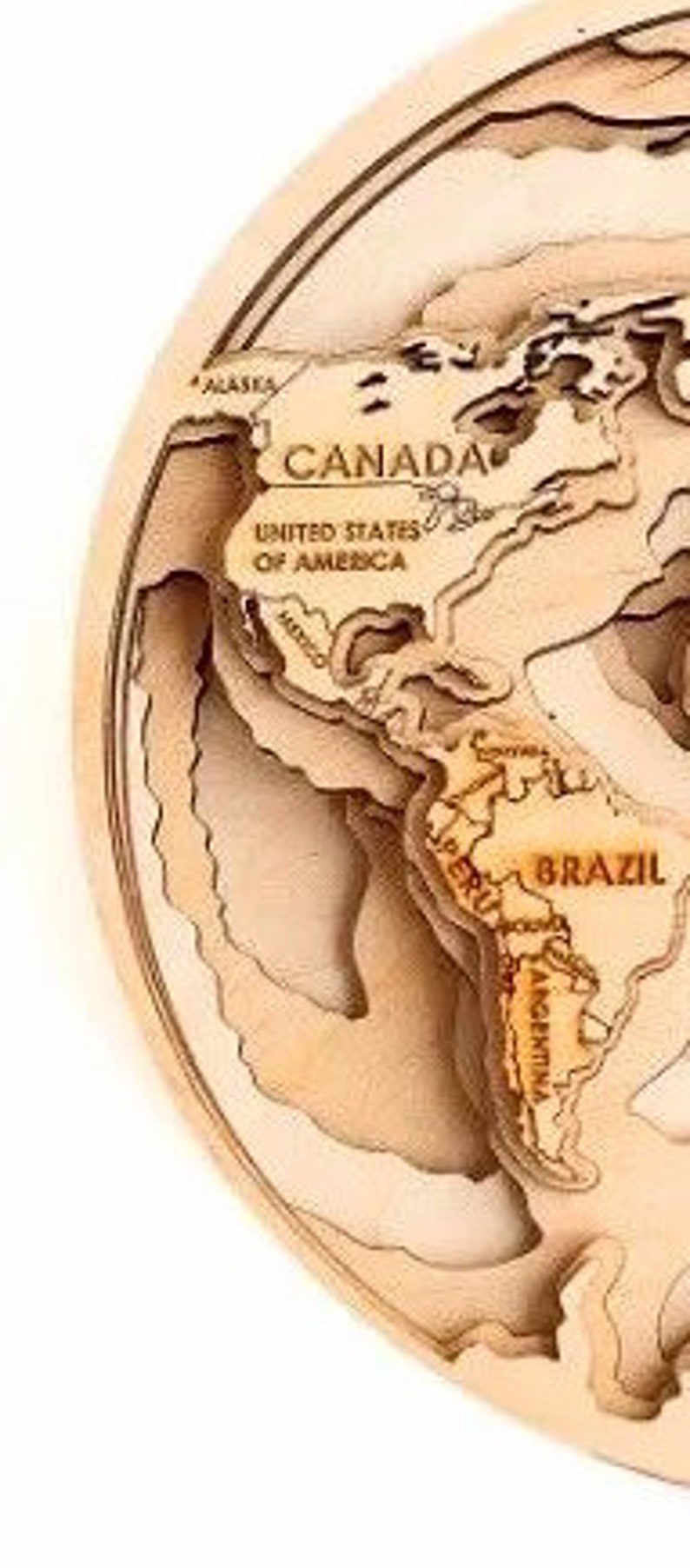 6 layer 3D map of the world, multi -layer panel,laser cut file. 3D Wood ...