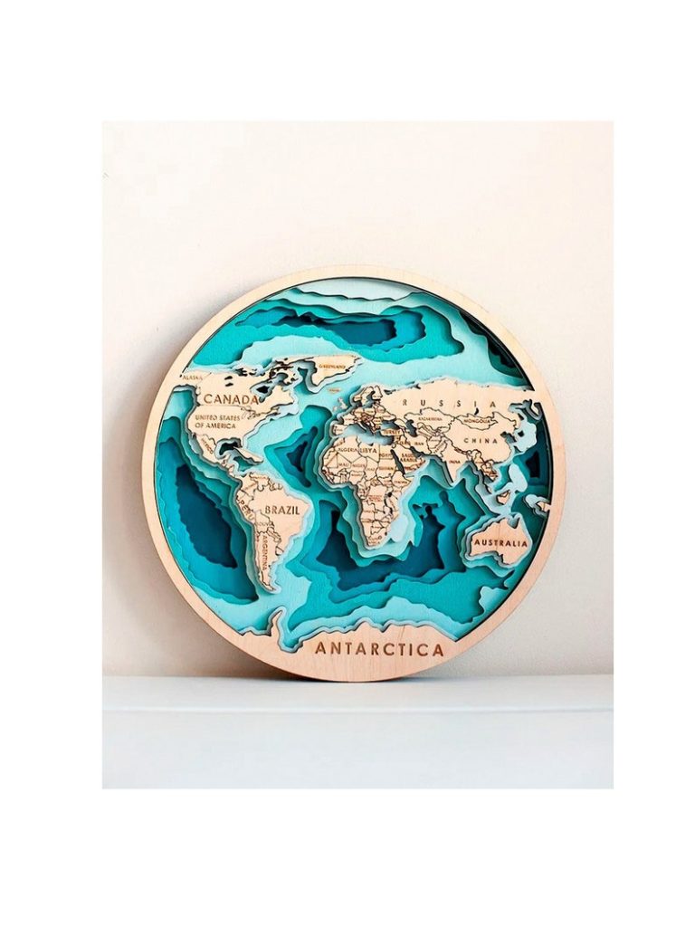 6 layer 3D map of the world, multi -layer panel,laser cut file. 3D Wood World Map Antistress coloring