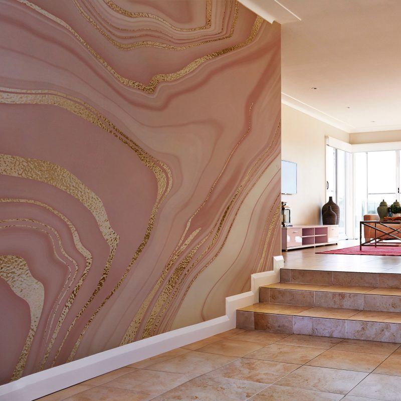 Pink and Gold Fluid Marble Wallpaper