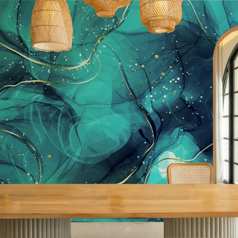 Teal Abstract Fluid Art Wallpaper