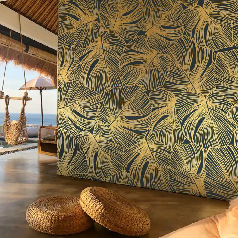 Line drawing black leaves - Mural Wallpaper, PVC Free, Non-Toxic