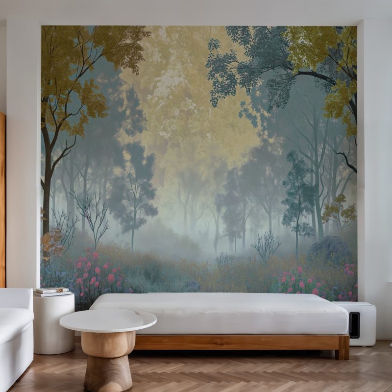 Misty Woodland Flower Meadow Mural Wallpaper