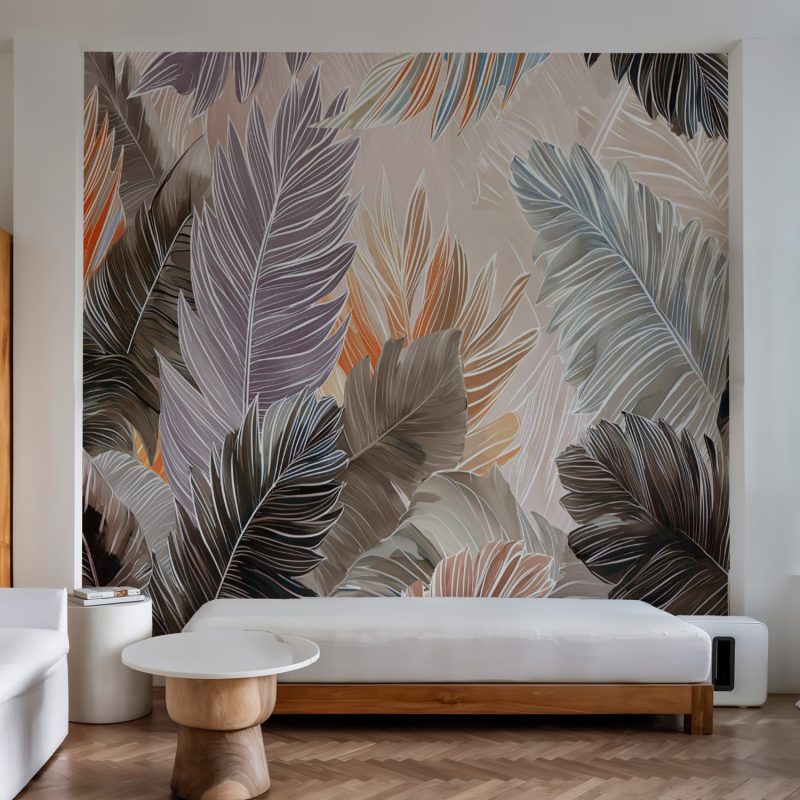 Brown and Lavender Feather Wallpaper