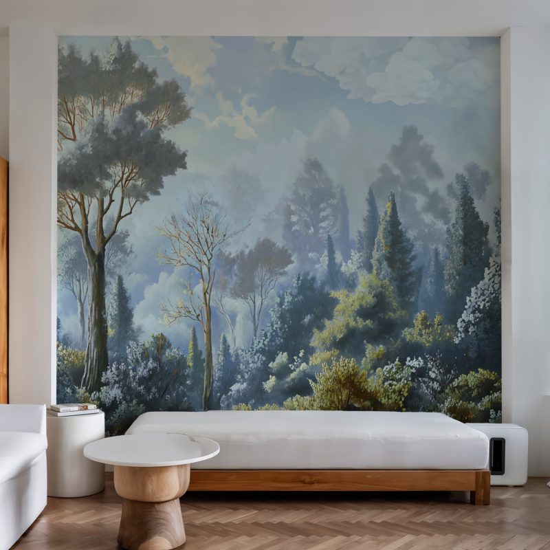 Blue Misty Forest Mural Wallpaper